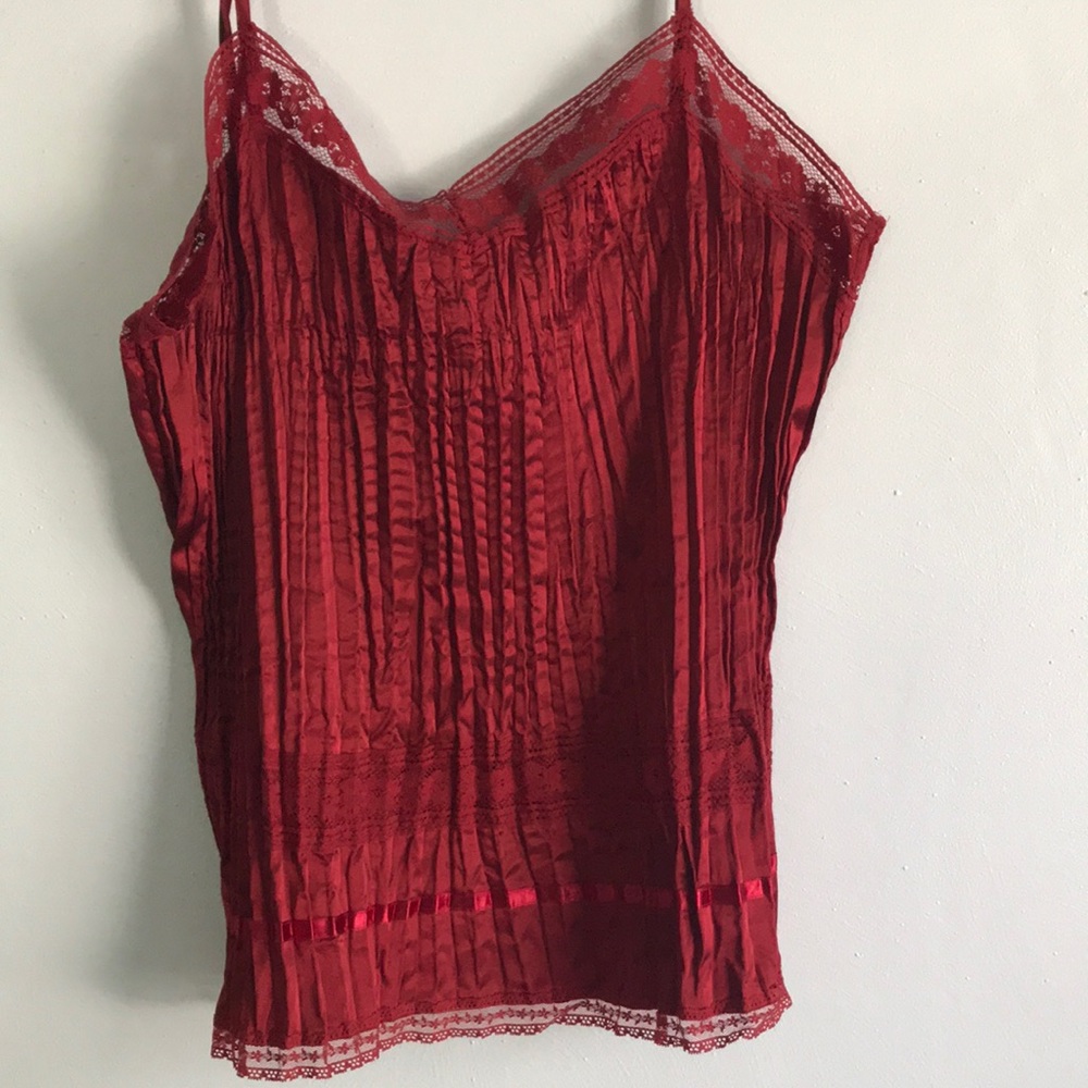 Pleated Red Spaghetti Strap Tank